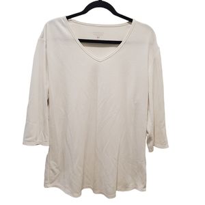 Seg'ments Ribbed 3/4 Sleeve Basic Essential Tencel V-neck Top Shirt XL